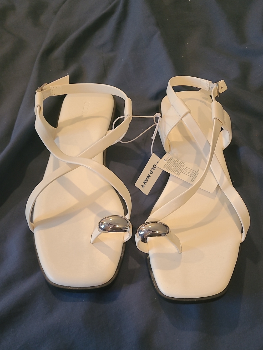 Old Navy White Strappy Toe-Ring Sandals with Silver Ornament